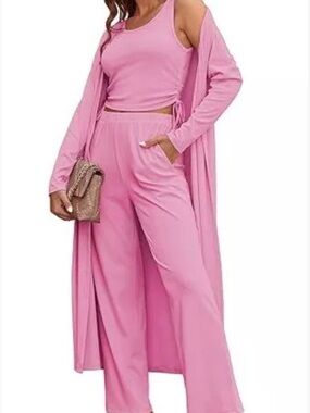 Women's Pink Three-Piece Lounge Robe Set - Elegant Comfort